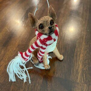 CHIHUAHUA Christmas Ornament Brown Dog Red Scarf Holiday Resin Figure!